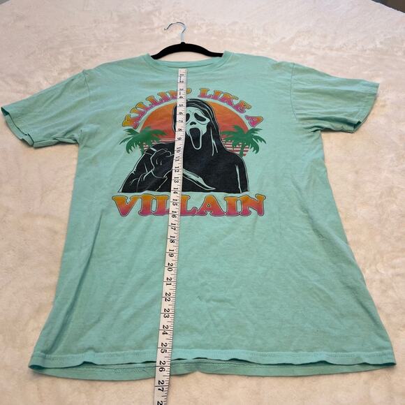 Ghost Face Scream Halloween Themed Turquoise Short Sleeve Tee Shirt - Picture 3 of 5